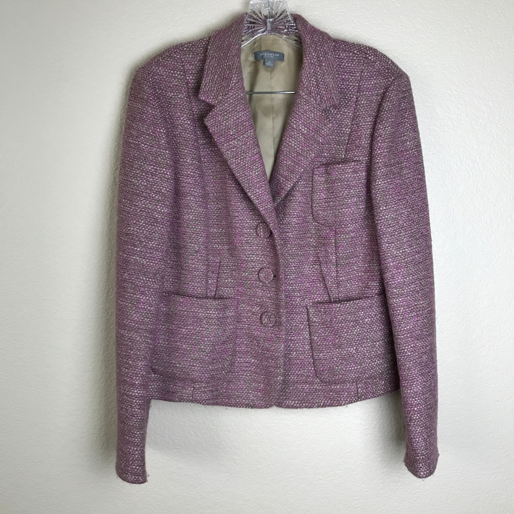 ANN TAYLOR Wool Blend Tweed Blazer 14 P